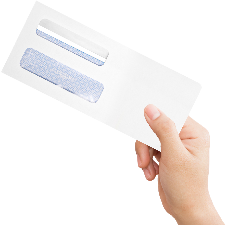White 24lb #8 5/8 Double Window Envelopes (3 5/8 x 8 5/8) with Peel & Seal