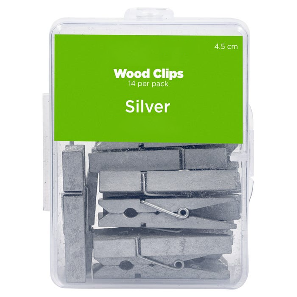 Silver X-Large 1 3/4 Inch Wood Clips - 14 Pack