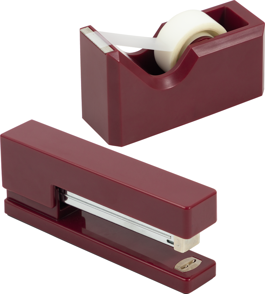 Stapler and Tape Dispenser Desk Set - Burgundy