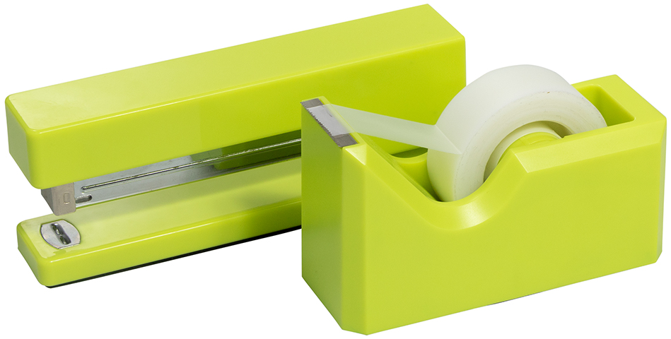 Stapler and Tape Dispenser Desk Set - Lime Green