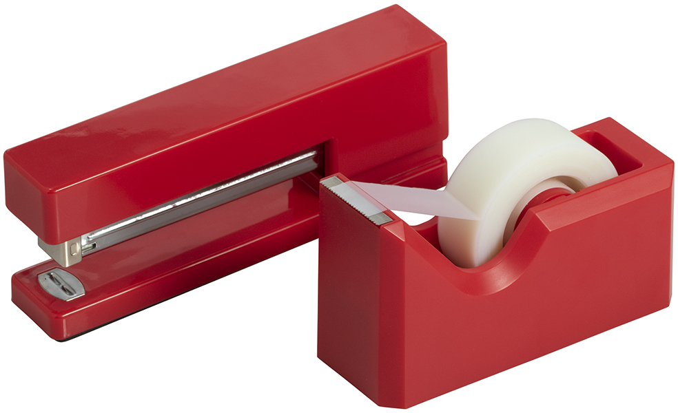 Stapler and Tape Dispenser Desk Set - Red