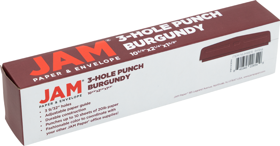 Standard 3 Hole Punch - 10 Sheet Capacity - Burgundy