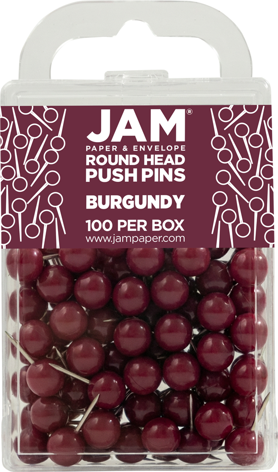 Round Pushpins - 100 Pack - Burgundy