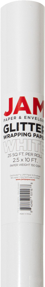 White Glitter Wrapping Paper with Tape White with Tape with Double-Sided Tape Set (25 Sq Ft)