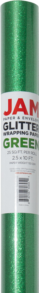 Green Glitter Wrapping Paper with Tape with Double-Sided Tape Set (25 Sq Ft)