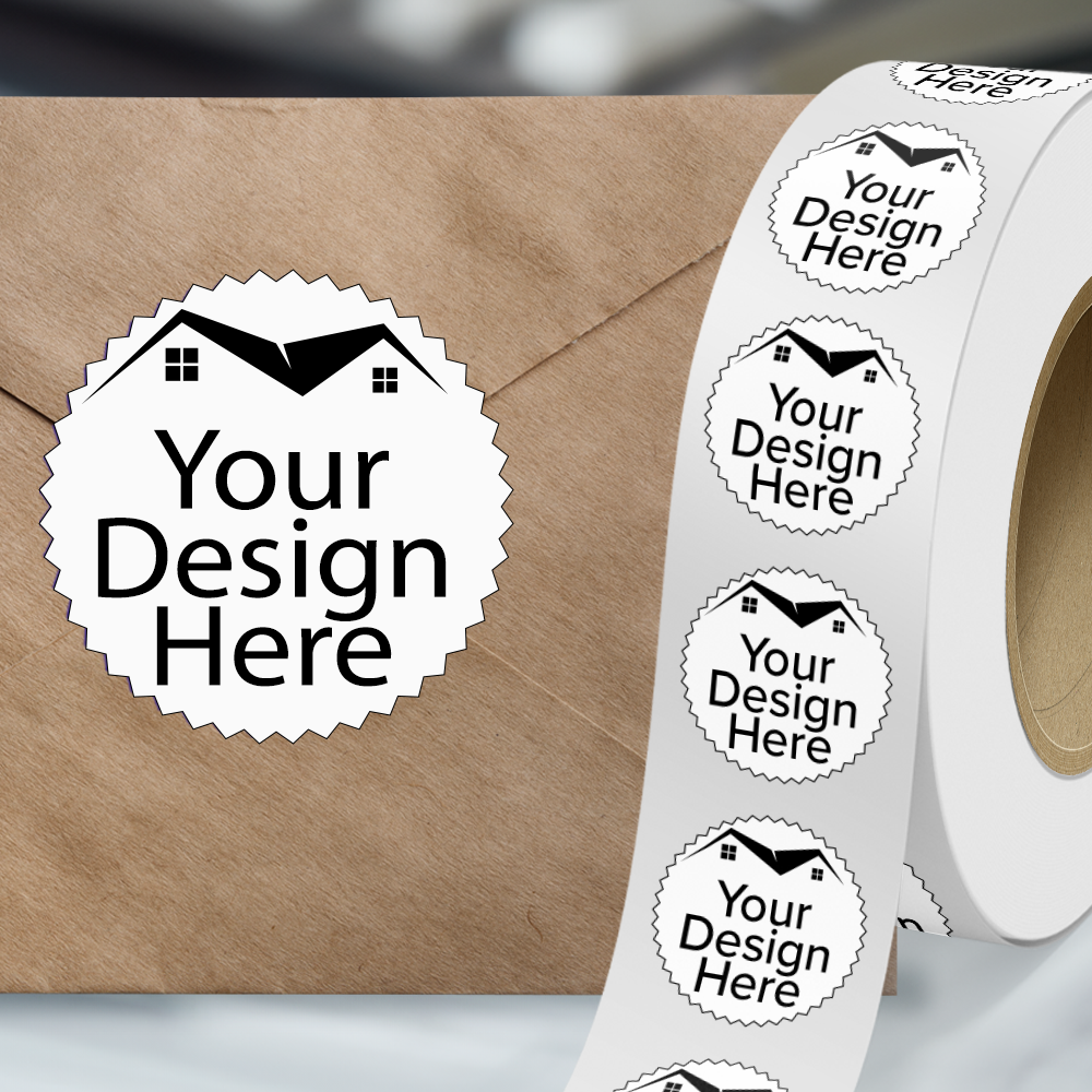 White 1 7/8 Inch Roll of Burst Shaped Labels - Sales Certificate Tear Resistant with High Gloss Film Layer