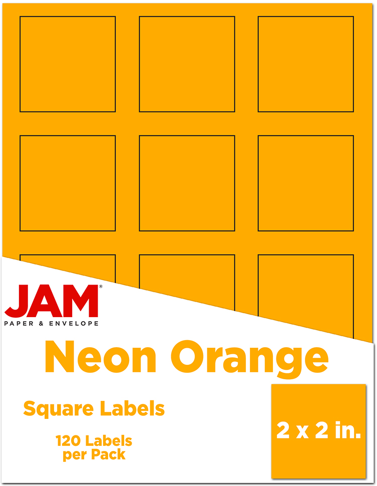 Neon Orange 2 x 2 Square Labels