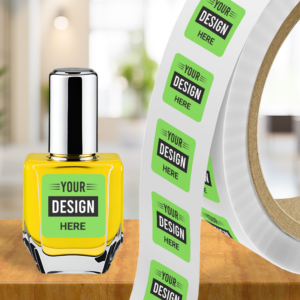 Neon Green 1 1/2 x 1 1/2 Inch Roll of Square Labels - Bright Adhesive