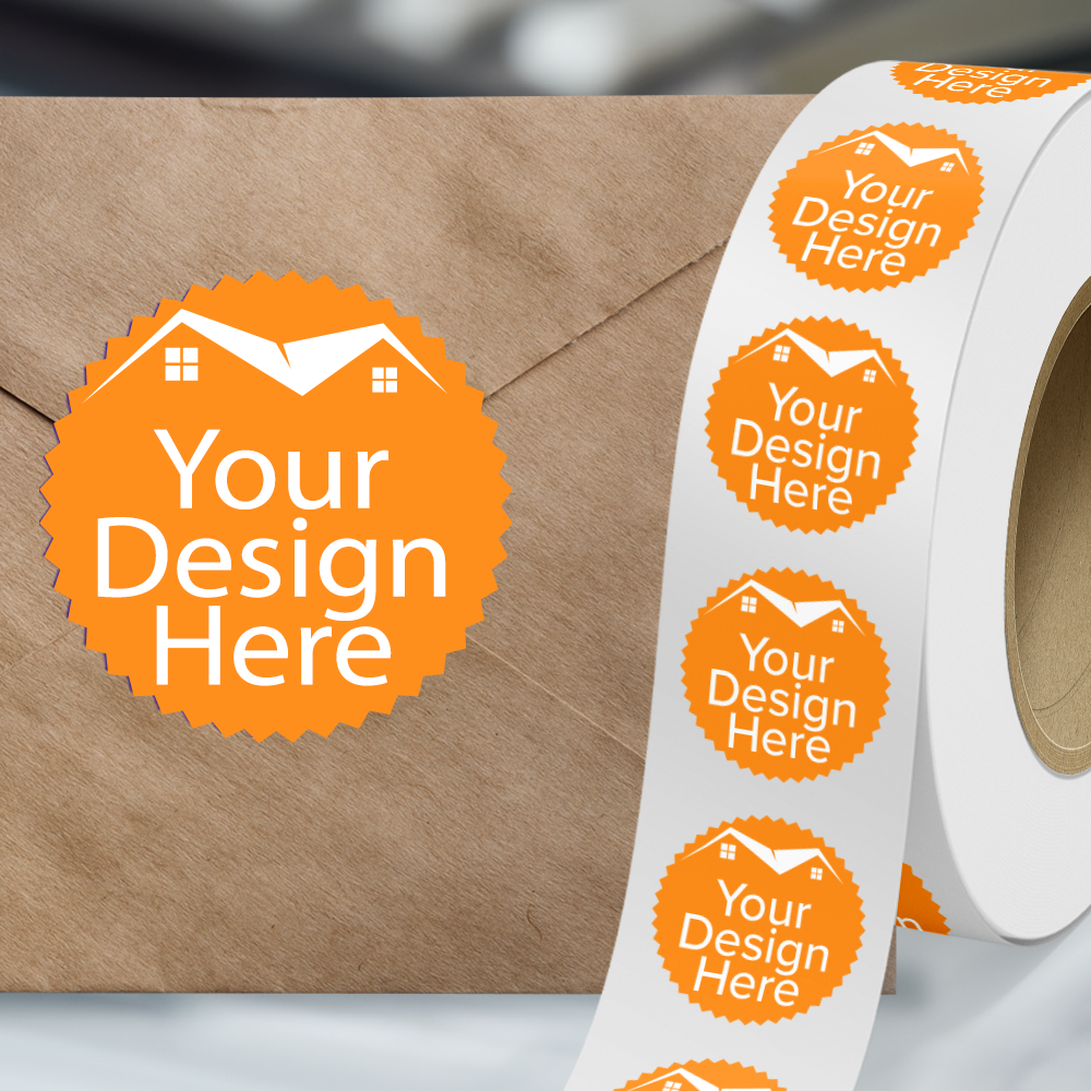 Neon Orange 2 1/4 Inch Roll of Burst Shaped Labels - Sales Certificate Bright Adhesive