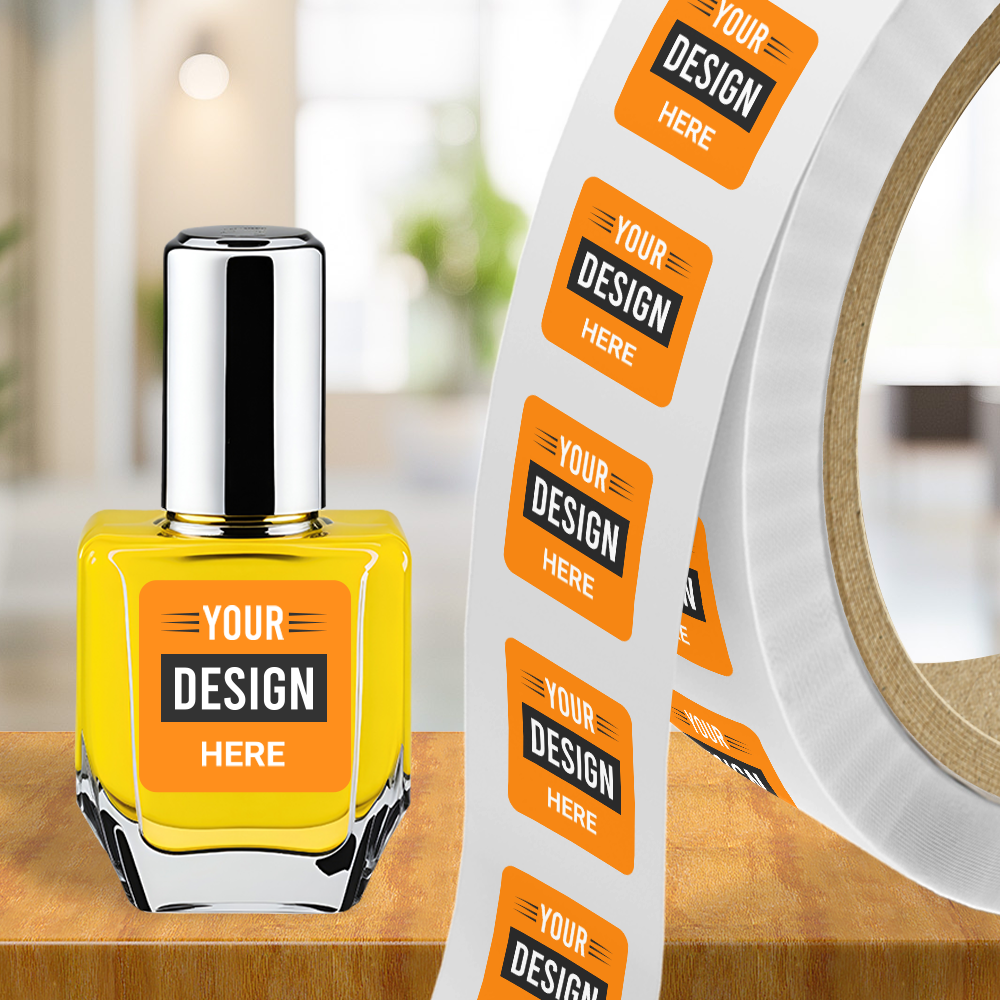 Neon Orange 2 x 2 Inch Roll of Square Labels - Bright Adhesive