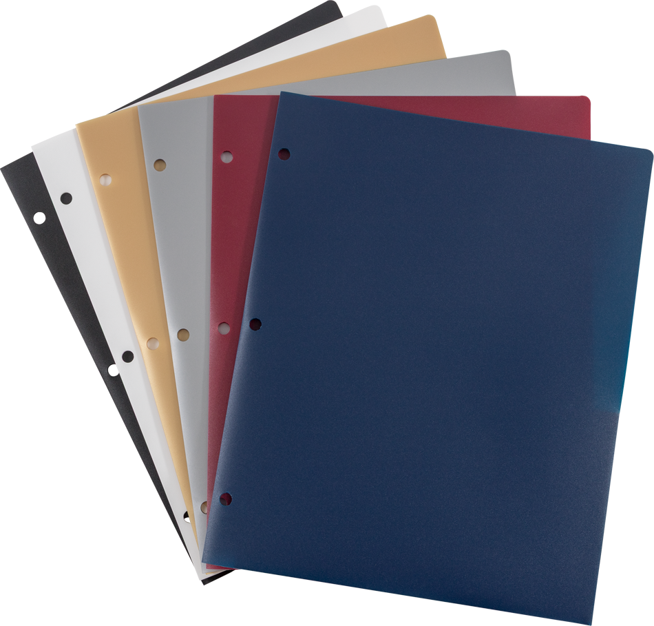 9 x 12 Plastic Pop 3 Hole Punch Folders - 6 Pack - Assorted Professional