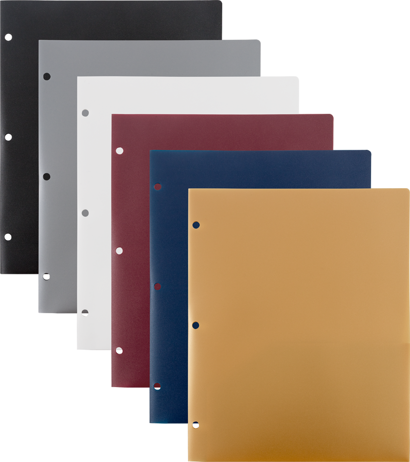 9 x 12 Plastic Pop 3 Hole Punch Folders - 6 Pack - Assorted Professional