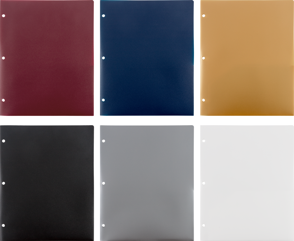 9 x 12 Plastic Pop 3 Hole Punch Folders - 6 Pack - Assorted Professional