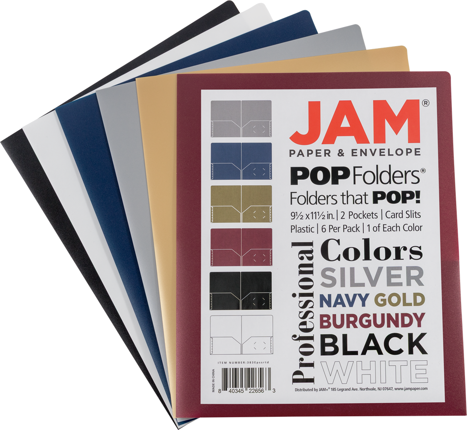 9 x 12 Plastic Pop Folders - 6 Pack - Assorted Professional