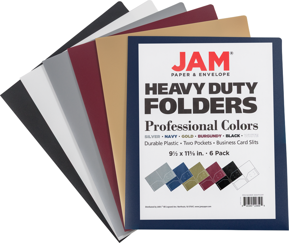 9 x 12 Plastic Heavy Duty Folders - 6 Pack - Assorted Professional