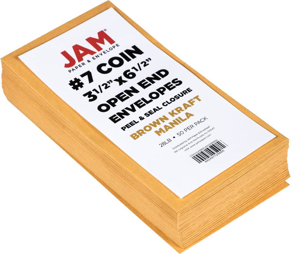 Brown Kraft 28lb #7 Coin Envelopes (3 1/2 x 6 1/2) with Peel & Seal