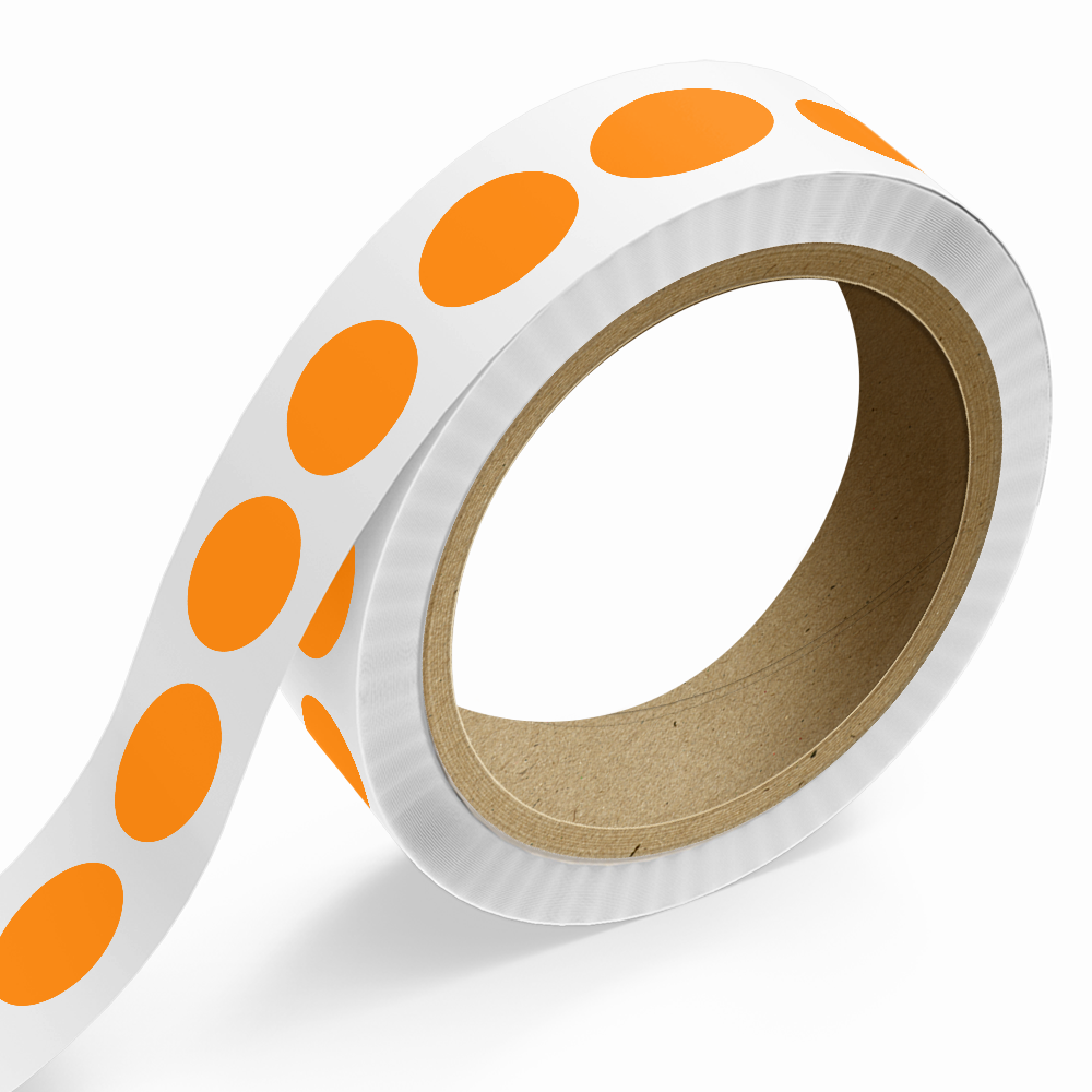 Neon Orange 1 1/4 x 2 Inch Roll of Oval Labels - Bright Adhesive