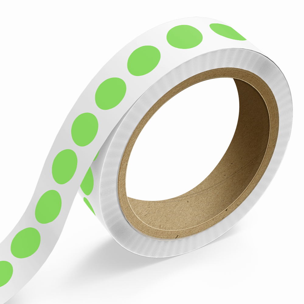 Neon Green 1 3/4 Inch Roll of Circular Round Labels - Bright Adhesive