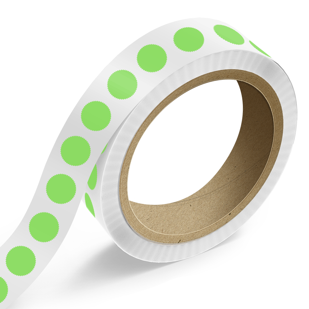 Neon Green 1 7/8 Inch Roll of Burst Shaped Labels - Sales Certificate Bright Adhesive
