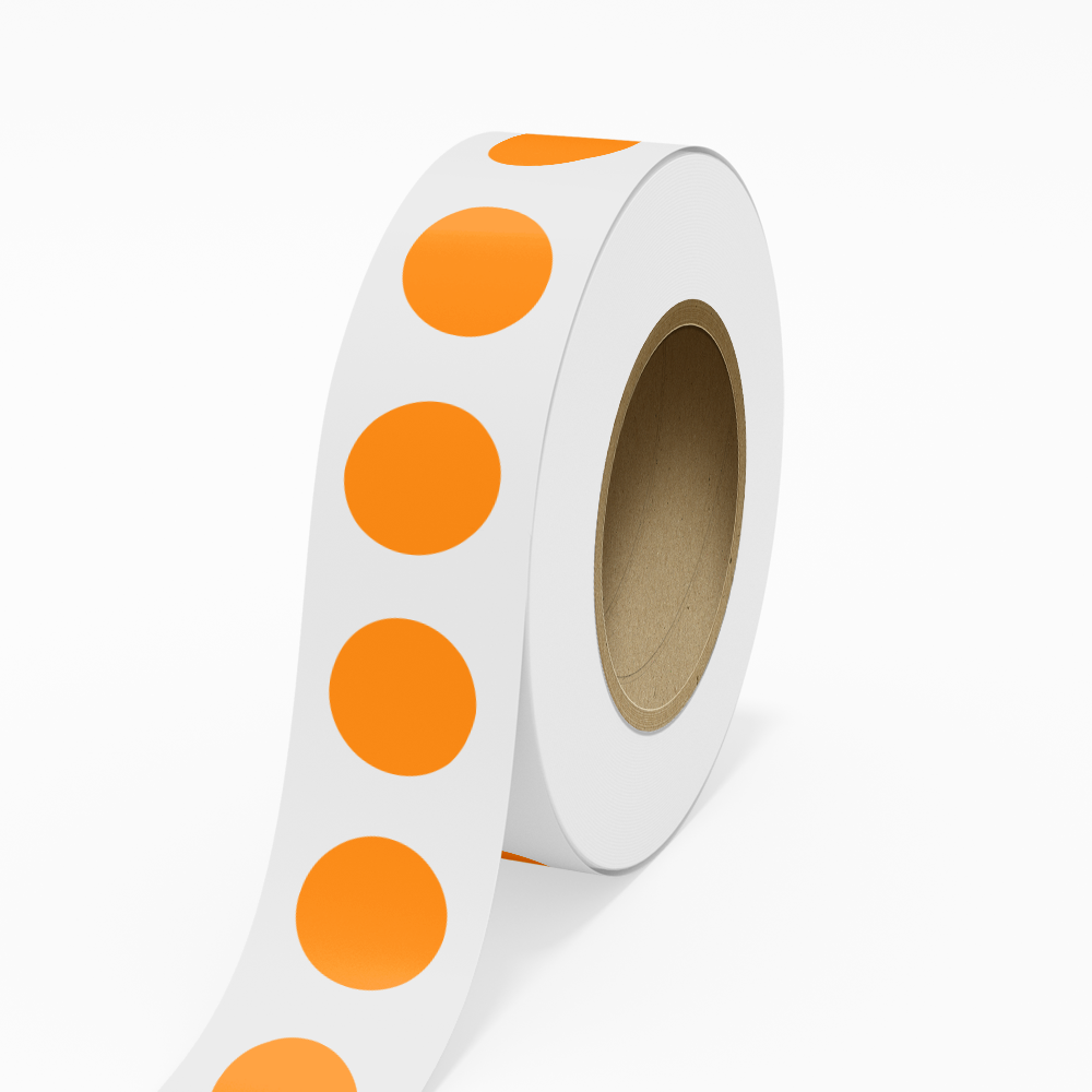 Neon Orange 2 Inch Roll of Circular Round Labels - Bright Adhesive
