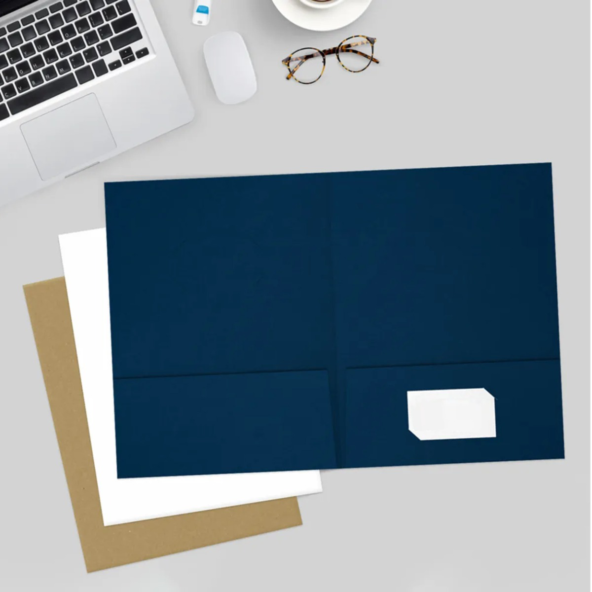 Nautical Navy Blue Linen 9 x 12 Folders with Front Cover Center Card Slits