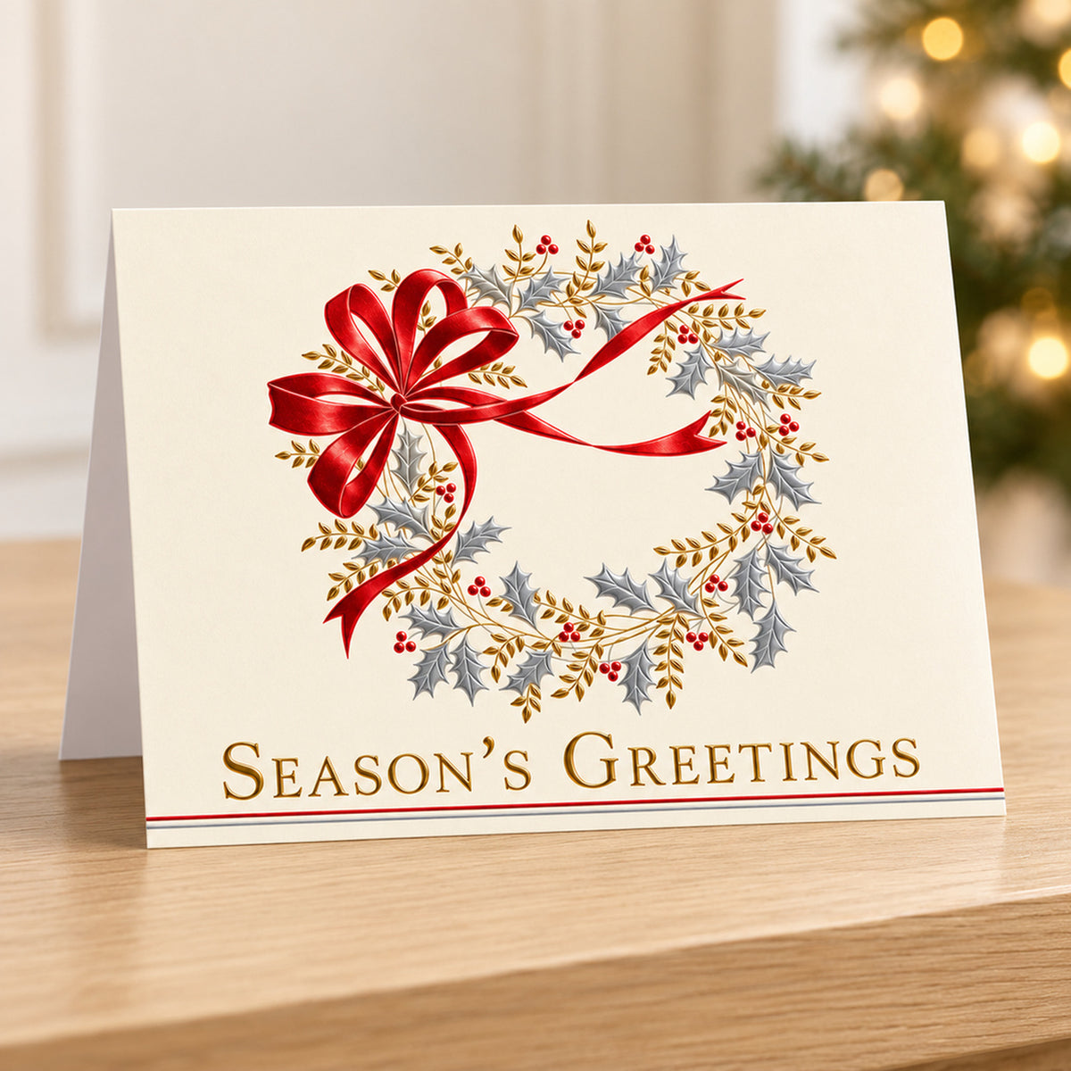 7 x 5 Foldover Card Set 80lb - Classic Season's Greetings Wreath