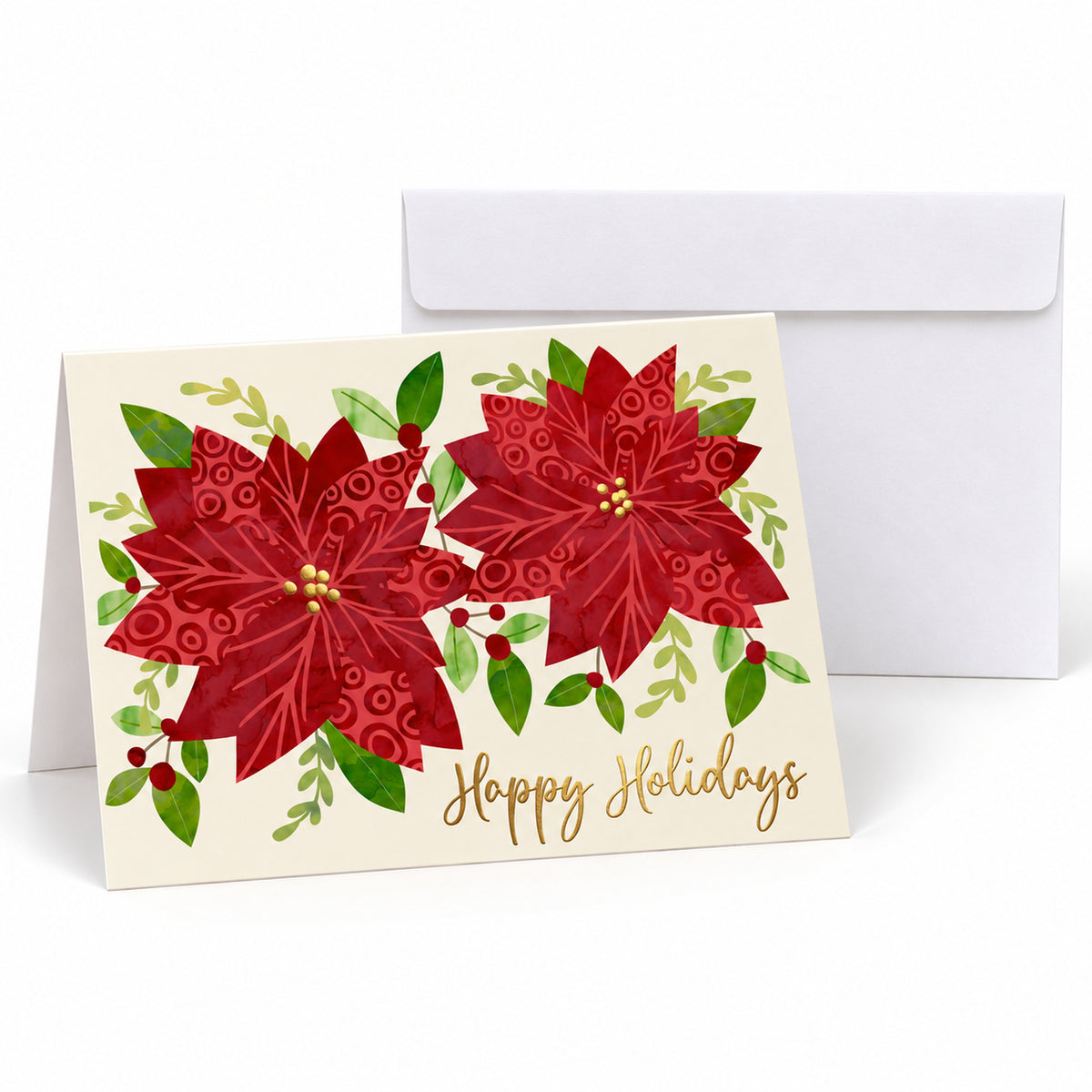 7 x 5 Foldover Card Set 80lb - Patterned Poinsettias
