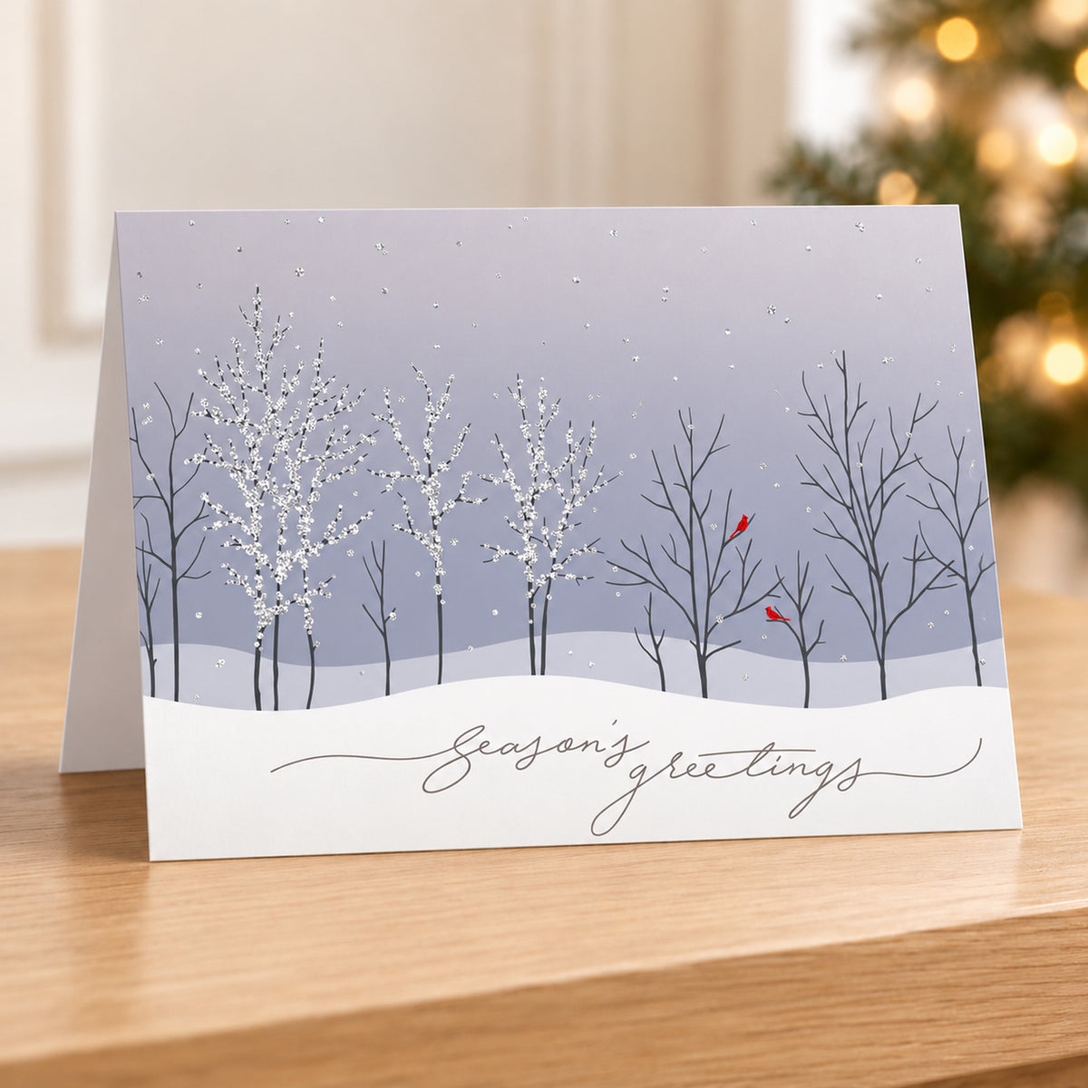 7 x 5 Foldover Card Set 80lb - Trees with Cardinals