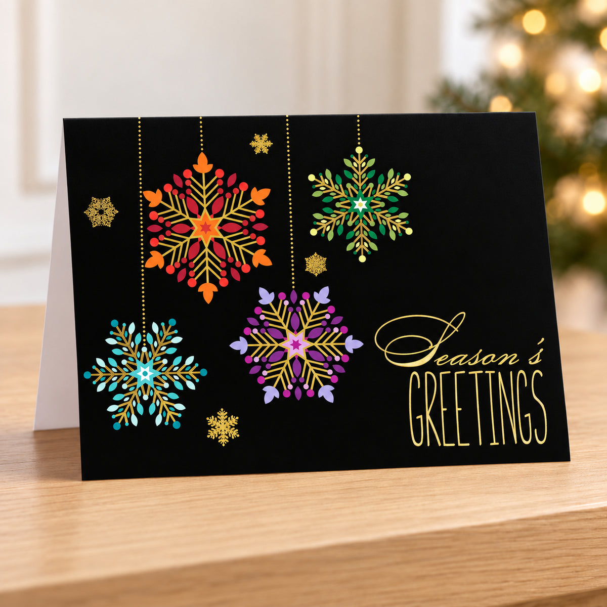 7 x 5 Foldover Card Set 80lb - Uniquely Colorful Snowflakes