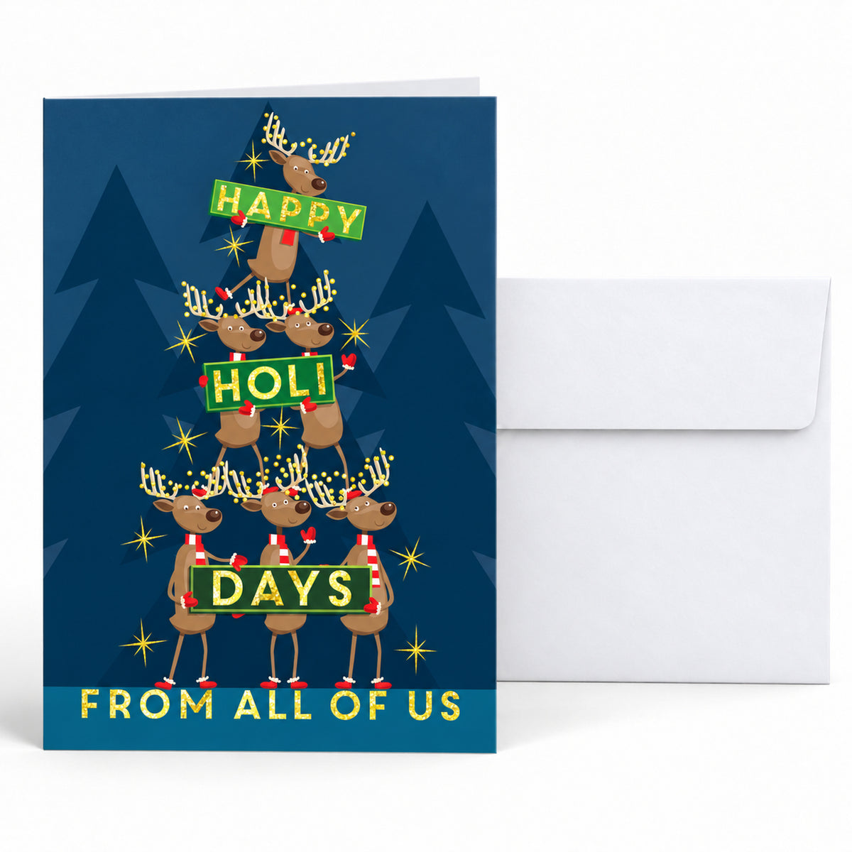 5 x 7 Foldover Card Set 80lb - Reindeer Tree