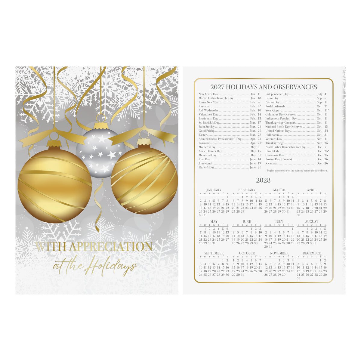 5 x 7 Foldover Card Set 80lb - Golden Appreciation Holiday Calendar