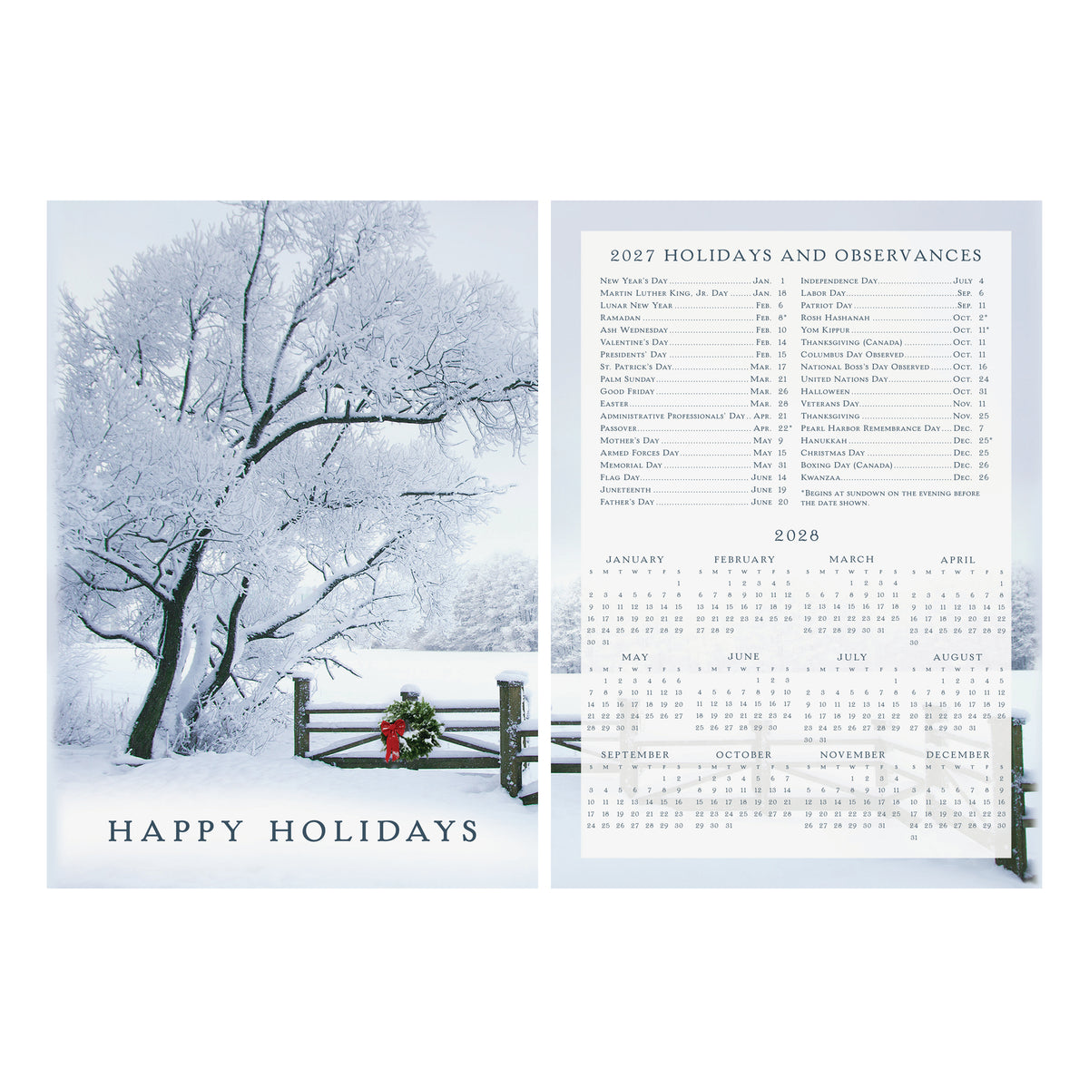 5 x 7 Foldover Card Set 80lb - Frosty Winter Holiday Calendar