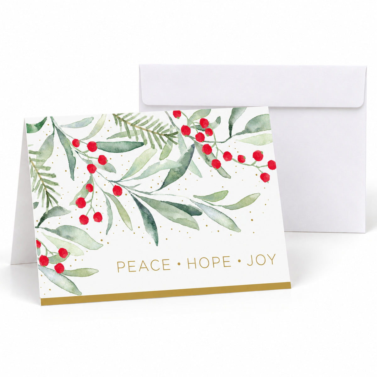 7 x 5 Foldover Card Set 80lb - Watercolor Greenery Peace