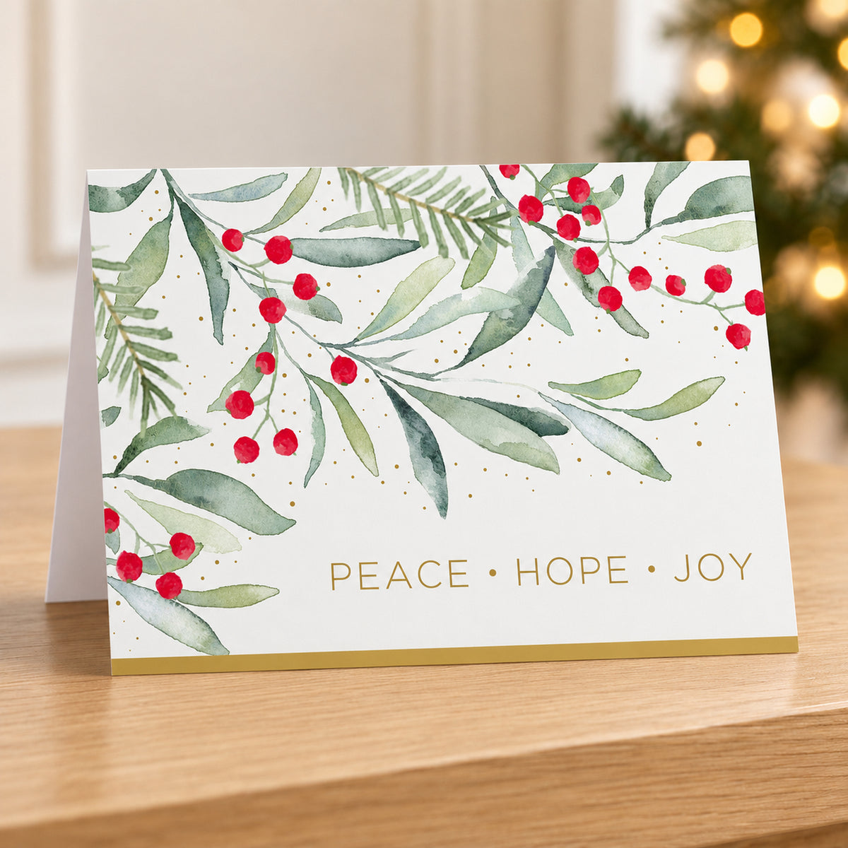 7 x 5 Foldover Card Set 80lb - Watercolor Greenery Peace