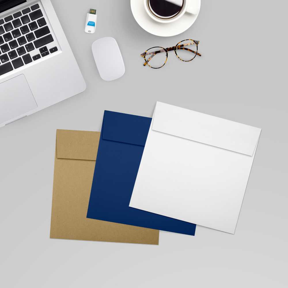 White Recycled 32lb 5 3/4 x 5 3/4 Square Envelopes with Peel & Seal