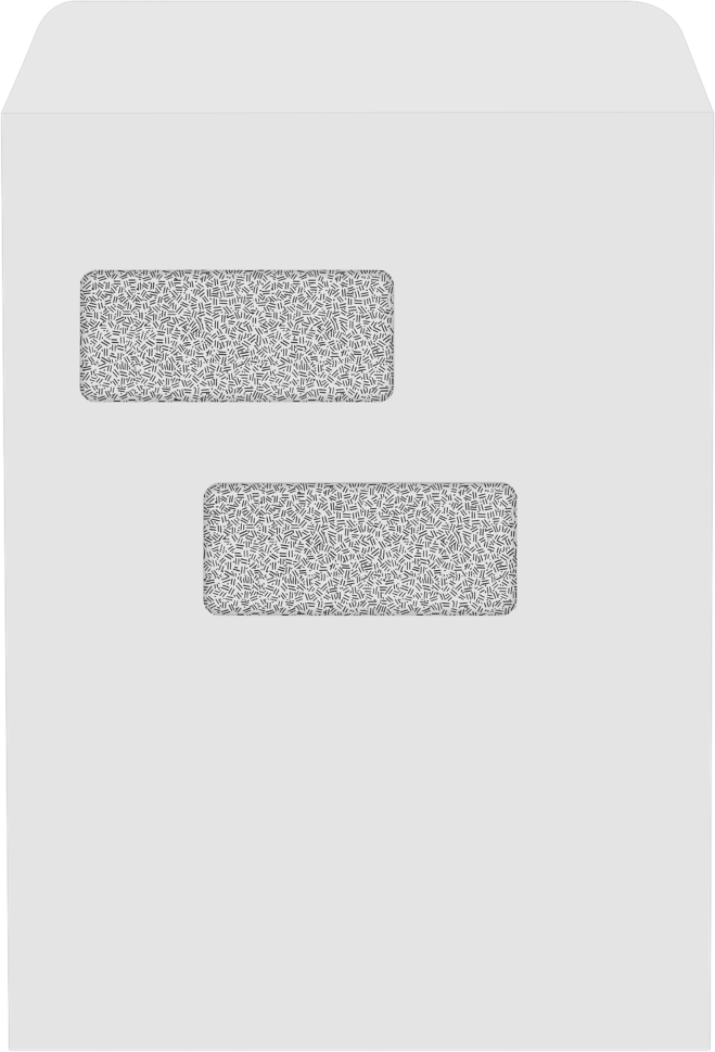 White with Security Tint 28lb 9 x 12 Open End Double Window Envelopes with Peel & Seal