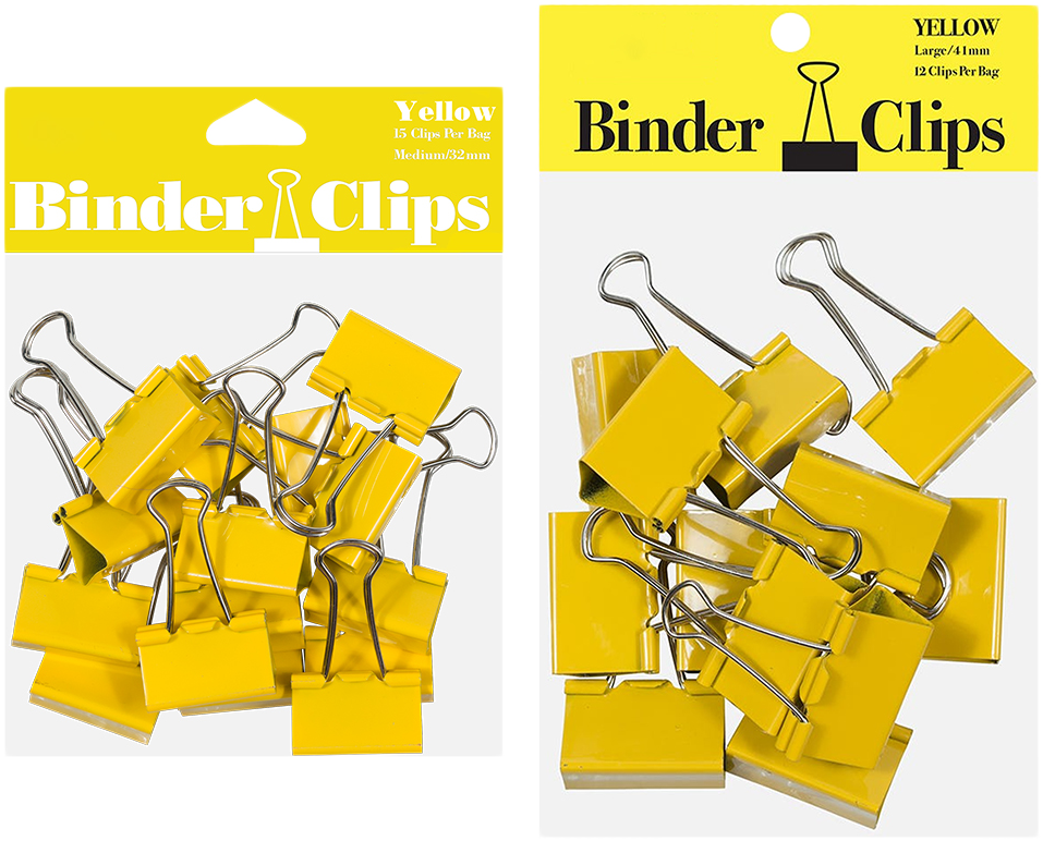 Yellow Large 44mm & Medium 32mm Binder Clips