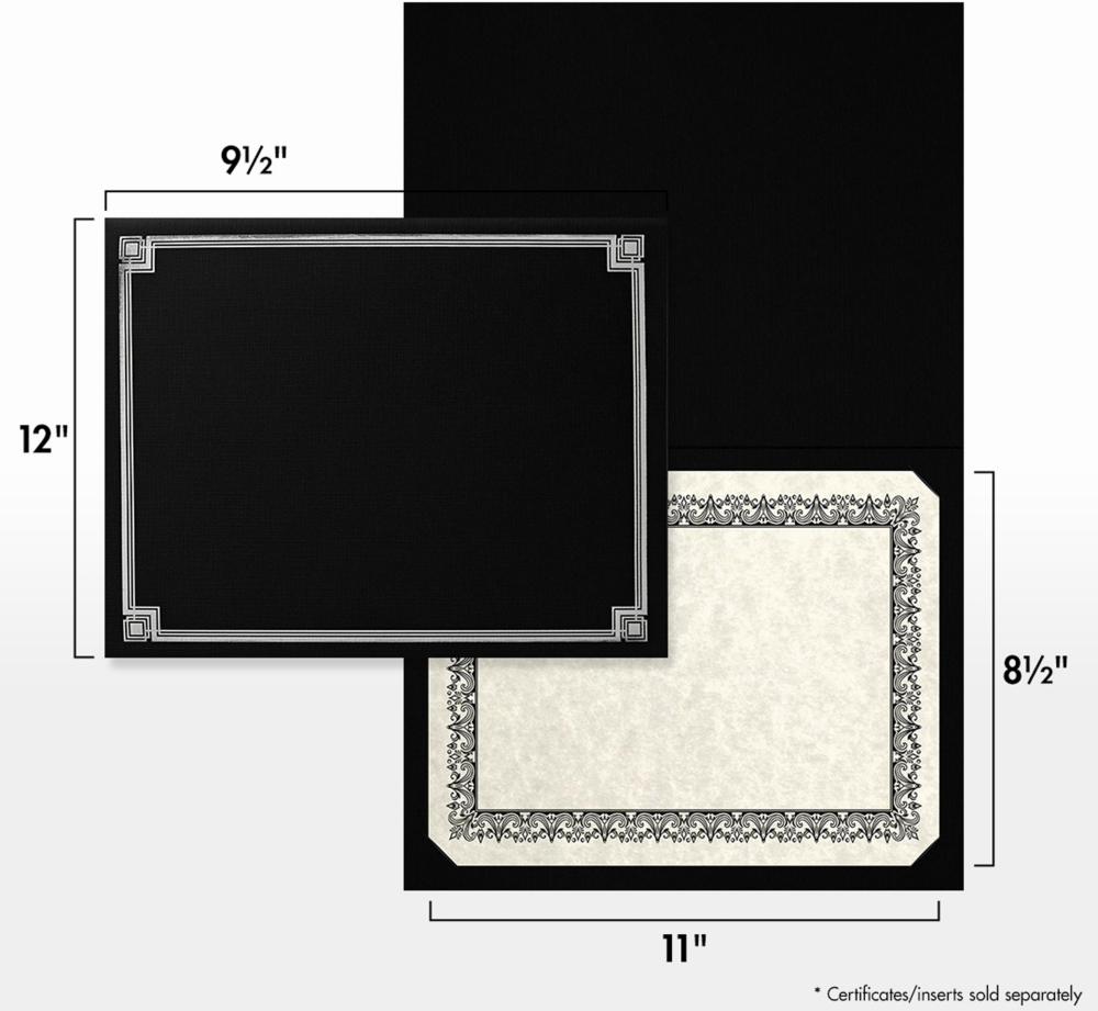 Black Linen with Silver Foil Border 9 1/2 x 12 Certificate Holders