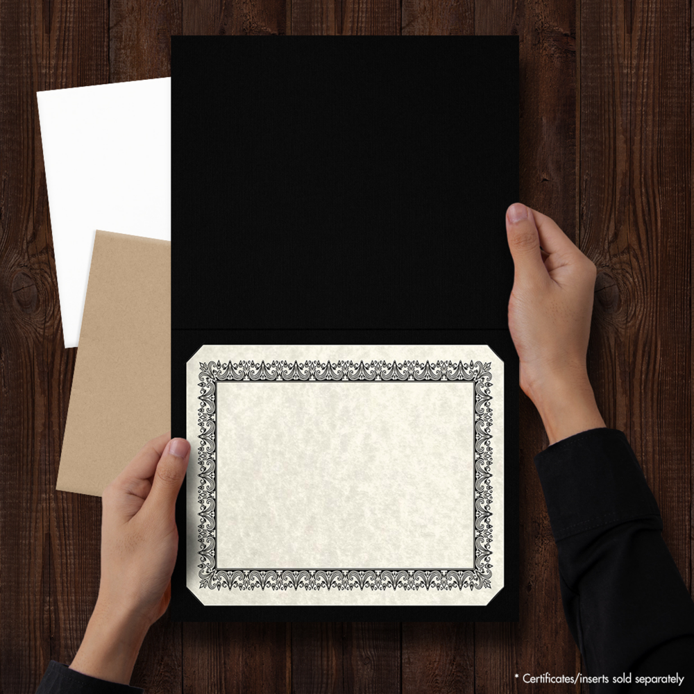 Black Linen with Gold Foil Floral Border 9 1/2 x 12 Certificate Holders