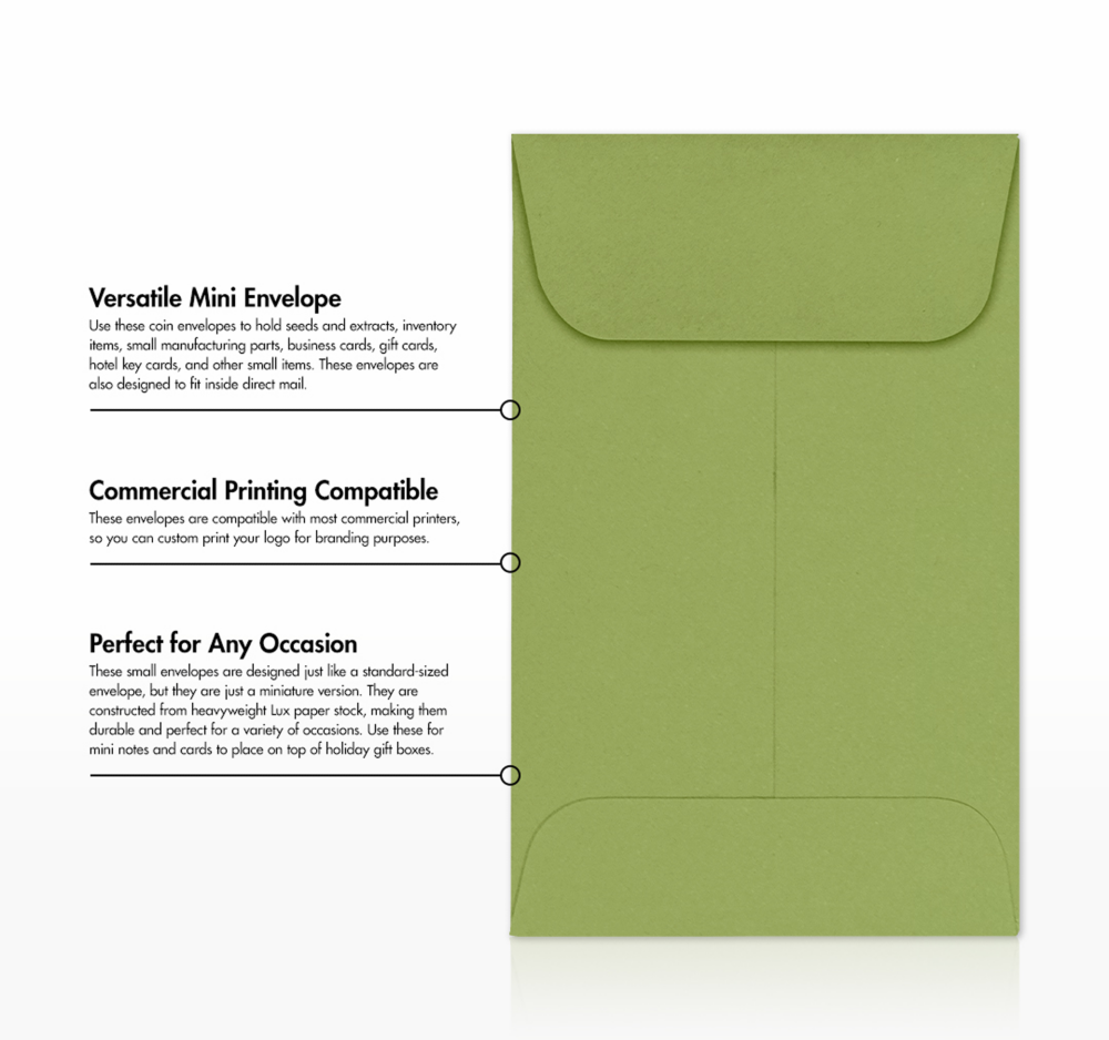 Olive Green 28lb #1 Coin Envelopes (2 1/4 x 3 1/2)