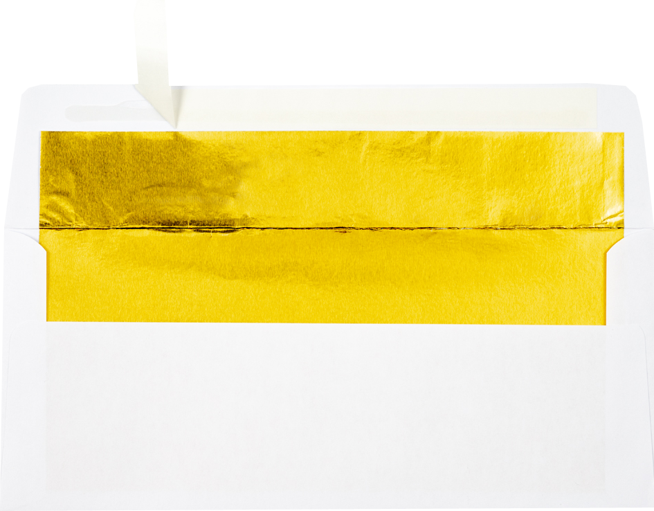 White with Gold Foil Lining 24lb #10 Square Flap Envelopes (4 1/8 x 9 1/2) with Peel & Seal