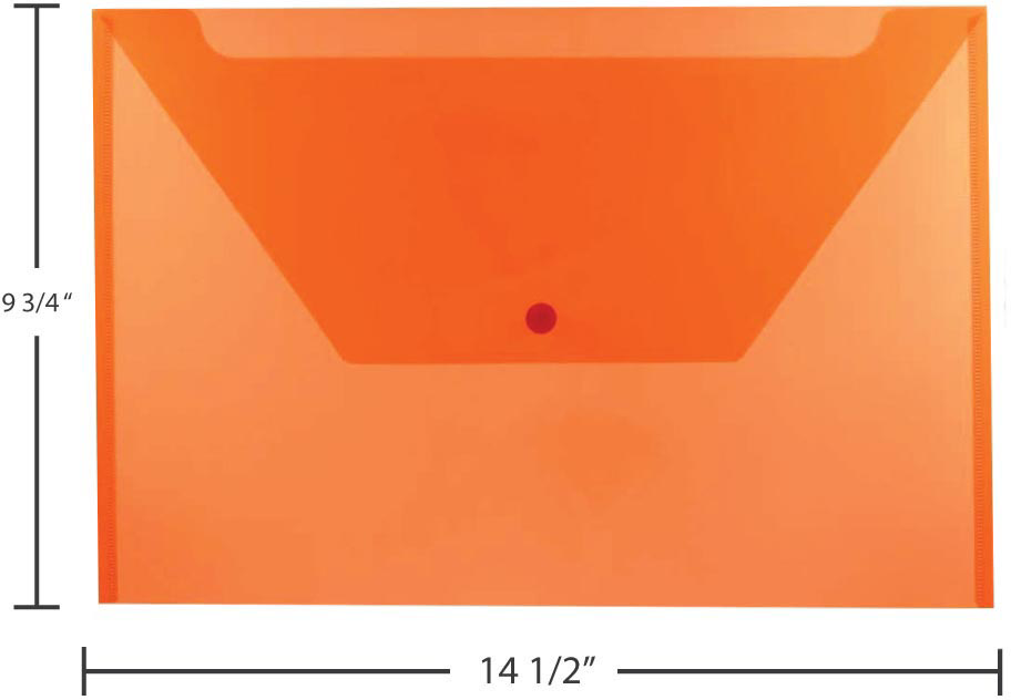 Orange Legal Booklet Plastic Envelopes (9 3/4 x 14 1/2) with Snap Closure