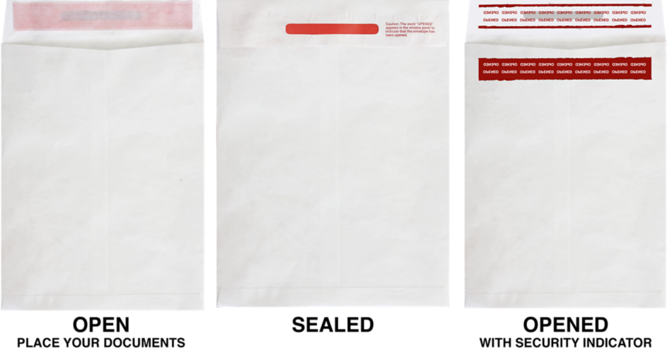 White Tyvek 14lb 10 x 13 Open End Tamper Evident Envelopes with Peel & Seal