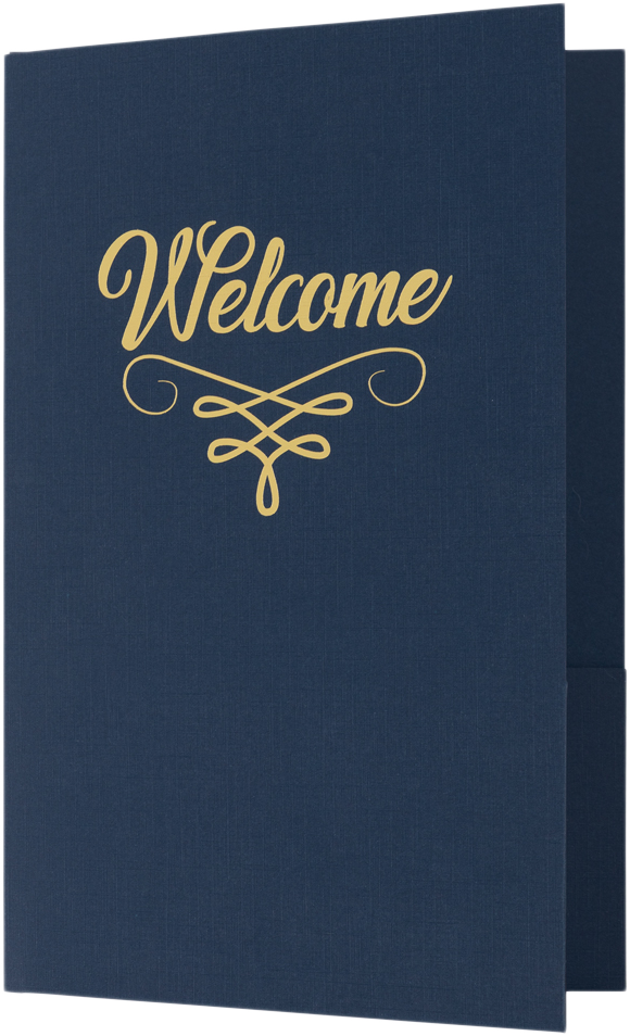 Nautical Navy Blue Linen with Gold Foil 6 x 9 Welcome Folders