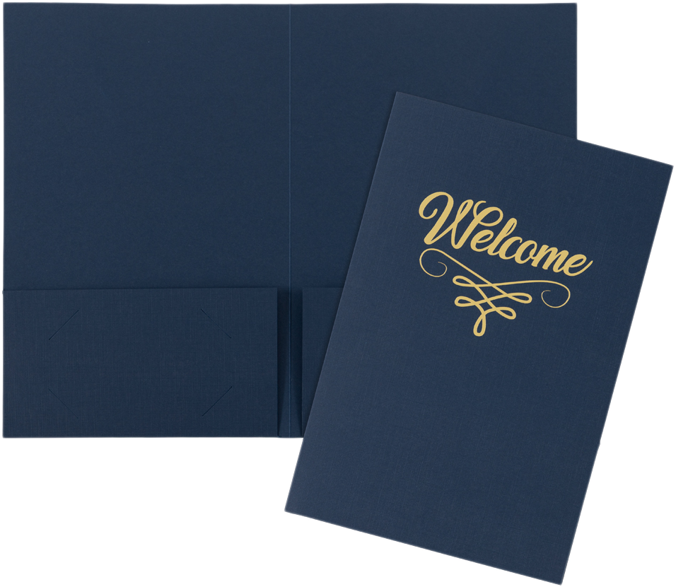 Nautical Navy Blue Linen with Gold Foil 6 x 9 Welcome Folders