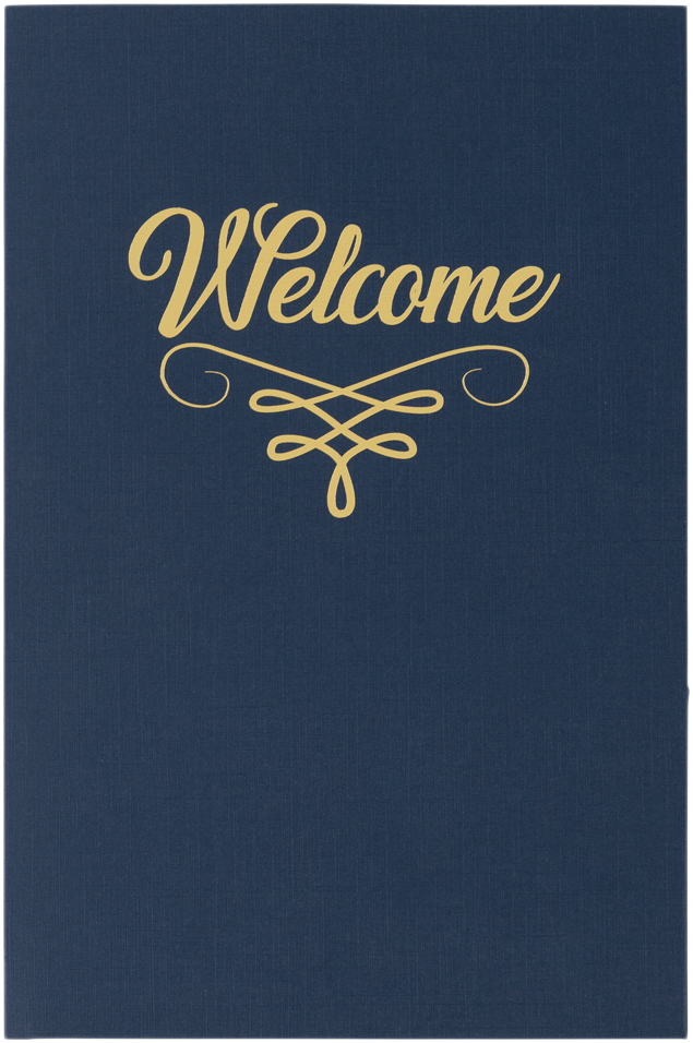 Nautical Navy Blue Linen with Gold Foil 6 x 9 Welcome Folders