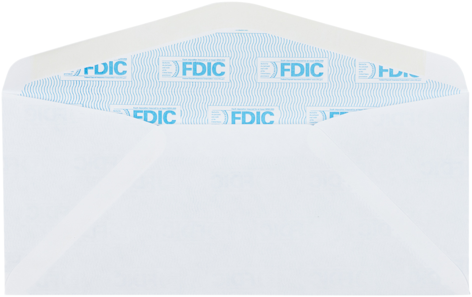 White with FDIC Security Tint 24lb #10 Regular Envelopes (4 1/8 x 9 1/2)