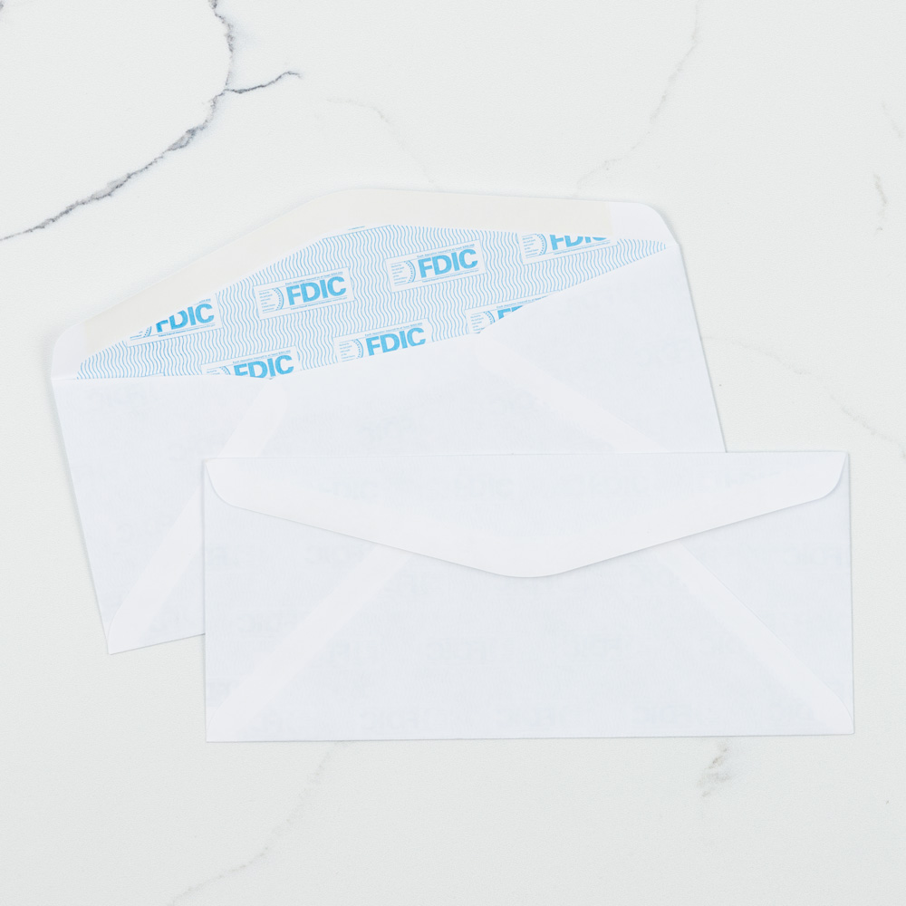 White with FDIC Security Tint 24lb #10 Regular Envelopes (4 1/8 x 9 1/2)