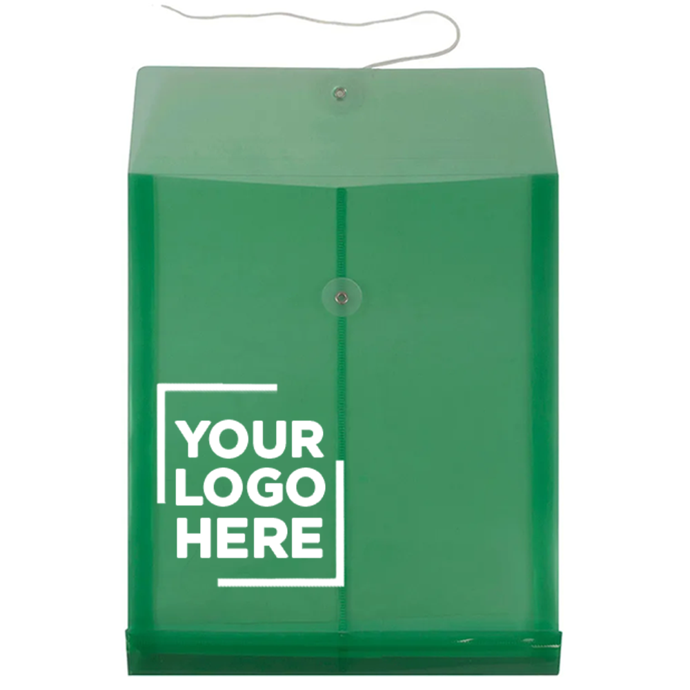 Green Letter Open End Plastic Envelopes (9 3/4 x 13) with Button & String