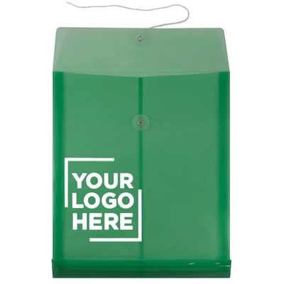 Green Letter Open End Plastic Envelopes (9 3/4 x 13) with Button & String